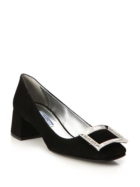 prada black buckle pumps with|Prada pumps and ballerinas.